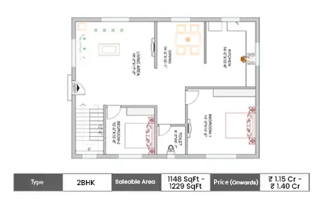 2 BHK 1148-1229 SqFt